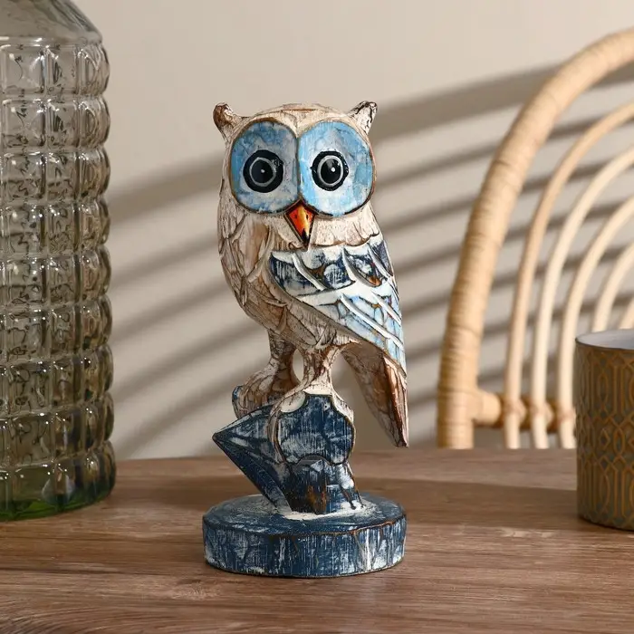 Сувенир дерево "Сова на ветке" синяя 23 см