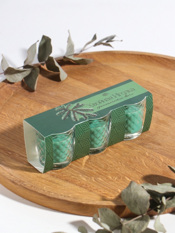 Свеча ароматическая в стакане (набор 3 шт) по 50 мл, 10 ч, 32 гр, ХВОЙНАЯ ИГОЛКА Свеча ароматическая в стакане (набор 3 шт) по 50 мл, 10 ч, 32 гр, ХВОЙНАЯ ИГОЛКА