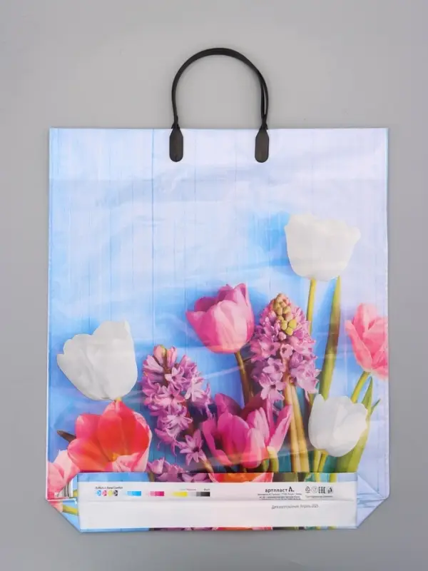 Пакет "Цветочный уют", полиэтиленовый с пластиковой ручкой, 38 х 45 + 3 см, 90 мкм