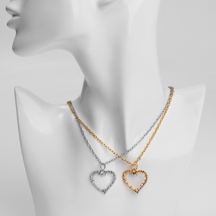 Кулоны &laquo;Неразлучники&raquo; сердца с шипами, цвет серебряно-золотой, 45 см