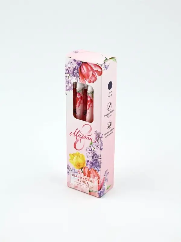 Ручка пластик с колпачком "8 Марта", синяя паста 0.5 мм