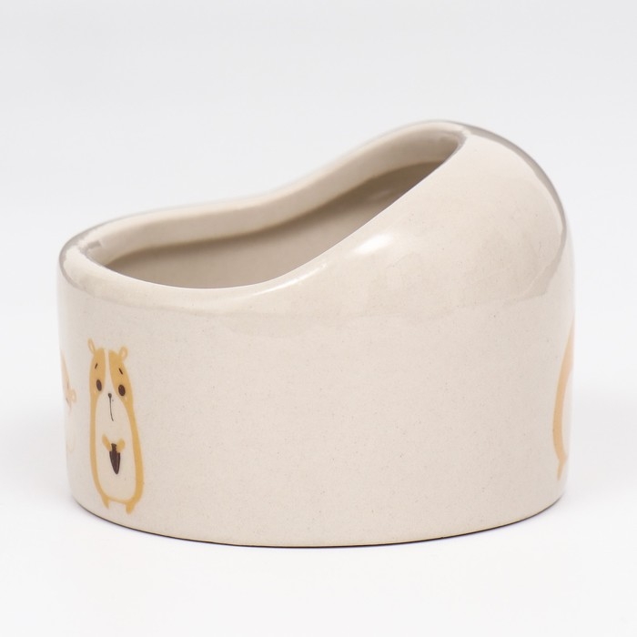 Миска керамическая "Хомяк и еда" 65мл, 6,3 х 4,5 см, бежевая с принтом