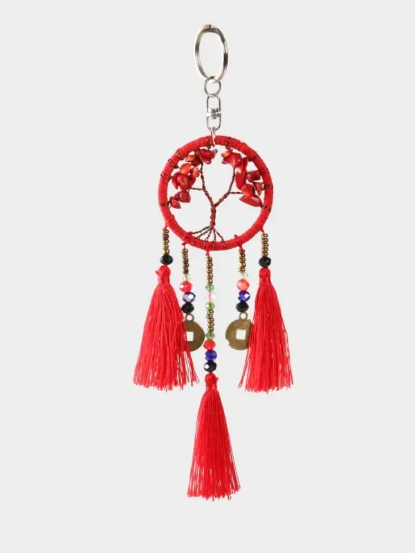 Брелок ловец снов "Древо" 19 см, цв. красный