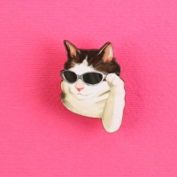 Значок деревянный &laquo;Кот в очках&raquo;, серия мемы , 2,4 х 3,2 см