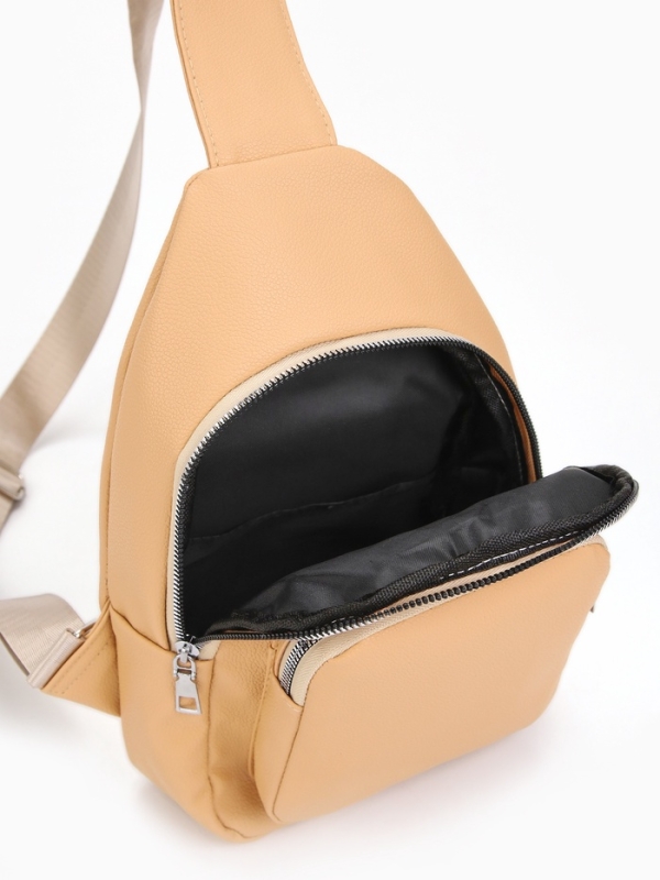 Рюкзак-слинг, 18*5,5*29 см, отд на молнии, 1 н/карман, бежевый