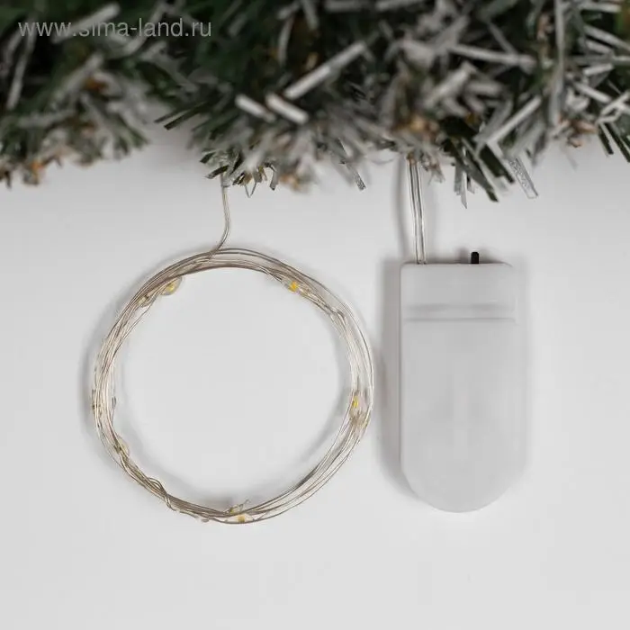 Гирлянда &laquo;Нить&raquo; 1 м роса, IP20, серебристая нить, 10 LED, свечение жёлтое, CR2032х2