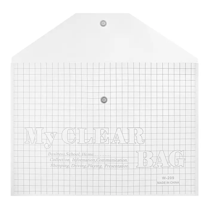 Папка-конверт на кнопке формат А4 100мкр Клетка прозрачная