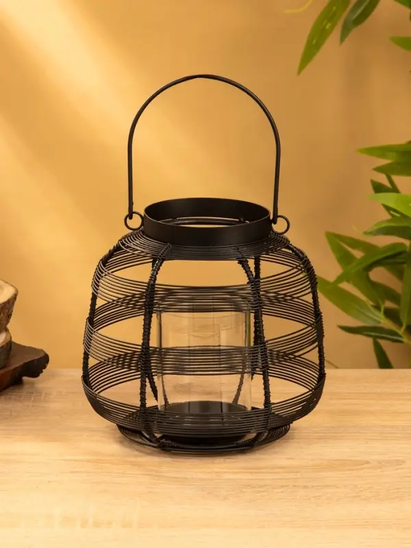 Подсвечник фонарь со стеклянной колбой, 19&times;19&times;18 см, d=9 см, металл, чёрный