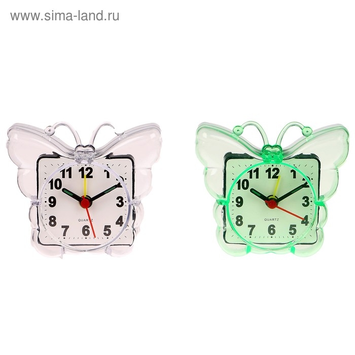 Часы - будильник настольные &laquo;Бабочка&raquo;, дискретный ход, циферблат d-5.5 см, 9&times;8 см, микс