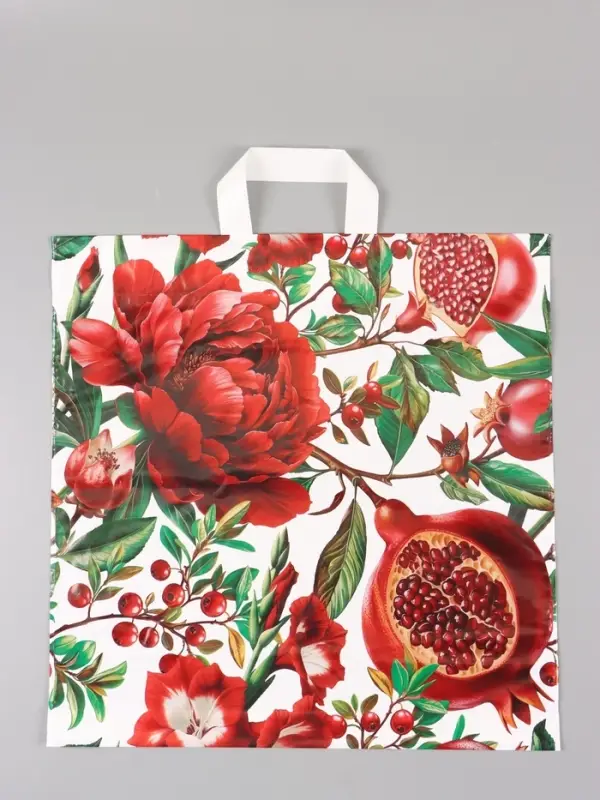 Пакет "Цветок Граната", полиэтиленовый с петлевой ручкой, 45 х 45 + 3 см, 60 мкм