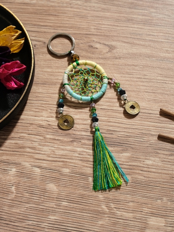 Брелок "Ловец снов" 4х15 см. жёлто-голубой