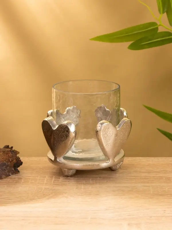 Подсвечник со стеклом "Сердце" алюминий 10х10х10 см