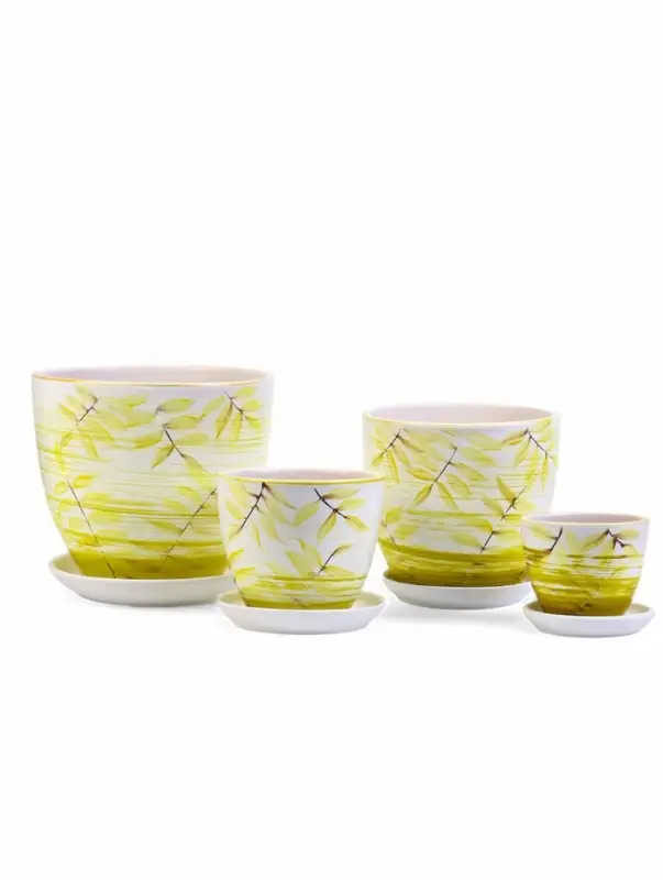 Набор горшков цветочный поддоном 4 шт 0,4 / 1 / 2,5 / 5 л керамика, Тропики