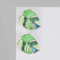 Серьги эмаль &laquo;Листья&raquo; монстеры, цвет зелёный в золоте