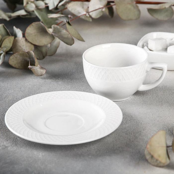 Кофейная пара фарфоровая Wilmax &laquo;Юлия Высоцкая&raquo;, 2 предмета: чашка 150 мл, блюдце d=13 см, цвет белый