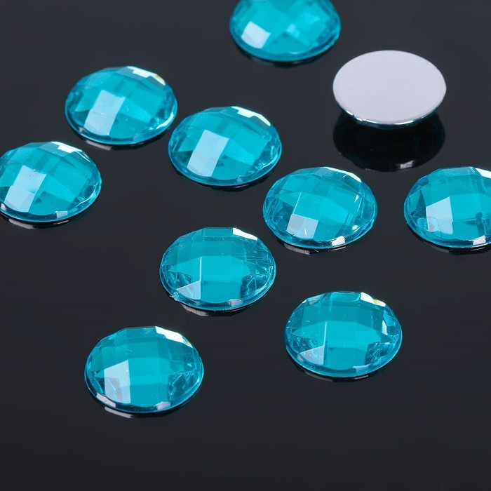 Стразы плоские клеевые круг, 14 мм, (набор 10шт), цвет голубой Стразы плоские клеевые круг, 14 мм, (набор 10шт), цвет голубой