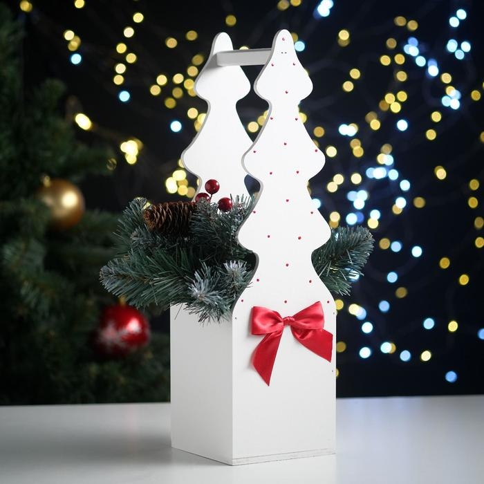 Ящик подарочный Ящик подарочный "Ёлка" (12*12*42) Дерево, МДФ 6 мм, окрашен., оформл., Белый-красный