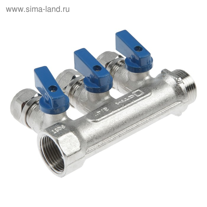 Коллектор Коллектор "СТМ", 3/4"х16 мм, 3 выхода, с шаровыми кранами, для м/п труб, никелированный