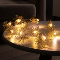 Гирлянда &laquo;Нить&raquo; роса 5 см, с насадками &laquo;Вспышка&raquo;, IP20, серебристая нить, 10 LED, батарейки ААх2 (не в комплекте), свечение тёплое белое