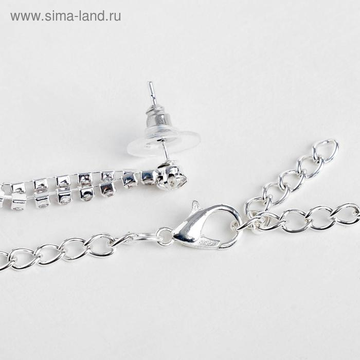 Набор 2 предмета: серьги, колье &laquo;Листопад&raquo; капли, цвет сине-белый в серебре, 45 см