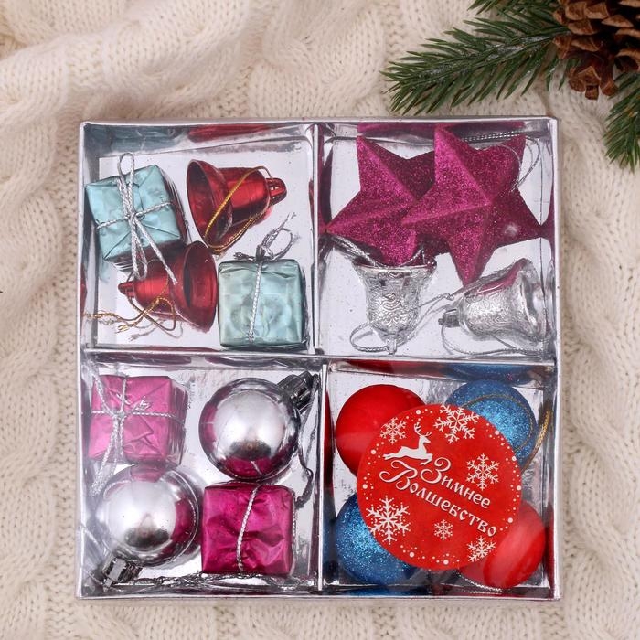Набор украшений пластик 16 шт Набор украшений пластик 16 шт "Карнавал" (6 шаров, 4 подарка, 2 звезды, 4 колокольчика)