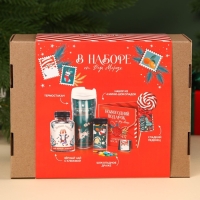 Гифтбокс «Новогодний подарок», чай, драже, шоколад, термостакан, леденец Гифтбокс «Новогодний подарок», чай, драже, шоколад, термостакан, леденец