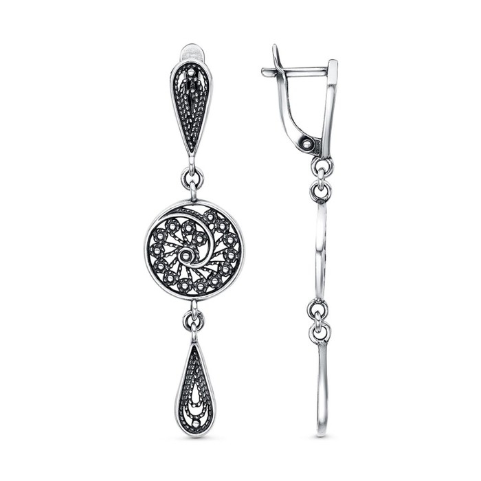 Серьги «Византия» с подвеской, посеребрение с оксидированием Серьги «Византия» с подвеской, посеребрение с оксидированием