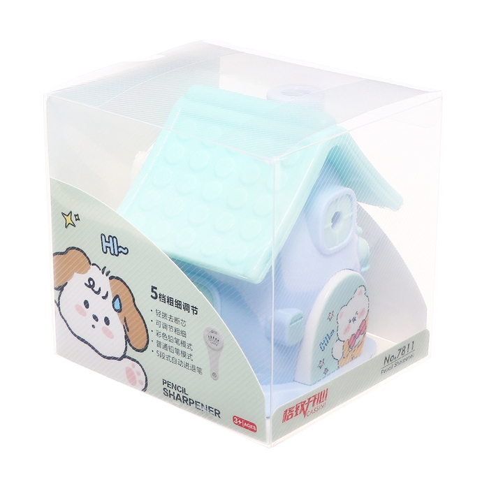 Точилка механическая с контейнером, 5 видов заточки, Домик синий