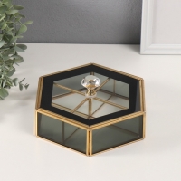 Шкатулка стекло с металлическим каркасом "Шестиугольник" прозрачный черный 17,5х20х8 см Шкатулка стекло с металлическим каркасом "Шестиугольник" прозрачный черный 17,5х20х8 см