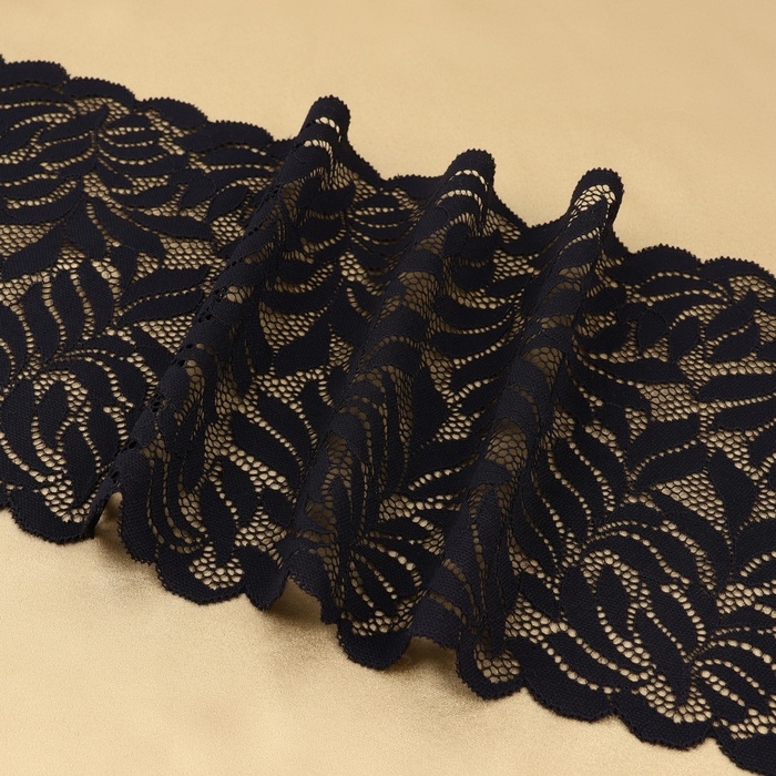 Кружевная эластичная ткань, 185 мм &times; 2,7 &plusmn; 0,5 м, цвет чёрный