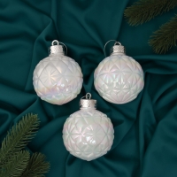 Набор шаров пластик d-8 см, 3 шт "Перелив" сеточка, белый перламутр Набор шаров пластик d-8 см, 3 шт "Перелив" сеточка, белый перламутр