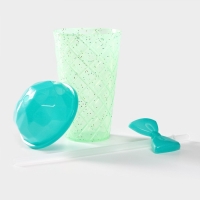 Стакан с трубочкой Доляна &laquo;Бантик&raquo;, 500 мл, 9&times;9&times;17,5 см, цвет бирюзовый
