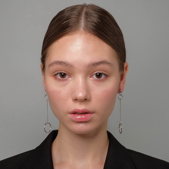 Серьги металл "Кольца с цепью" цвет серебро