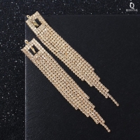 Серьги висячие со стразами «Голливуд» ромб полый, цвет золото, 7,5см Серьги висячие со стразами «Голливуд» ромб полый, цвет золото, 7,5см