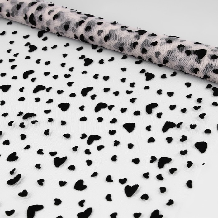 Сетка с флоком &laquo;Сердечки&raquo;, 150 см, 1 &plusmn; 0,2 м, цвет бежевый