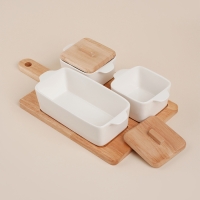 Набор для подачи блюд фарфорвый SL Home «Тренто» на подставке, 4 предмета: 3 ёмкости 500/250 мл, подставка Набор для подачи блюд фарфорвый SL Home «Тренто» на подставке, 4 предмета: 3 ёмкости 500/250 мл, подставка