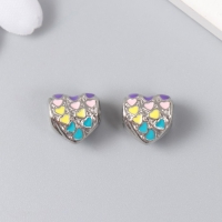 Бусина для творчества металл "Сердце с сердечками" серебро, эмаль 1.1 см