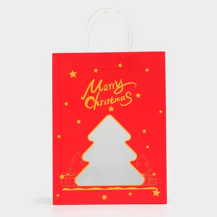 Пакет подарочный новогодний с окном "Ёлка" 26 х 35 х 16 см.