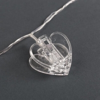 Гирлянда &laquo;Нить&raquo; 4.5 м с насадками &laquo;Прищепки-сердце&raquo;, IP20, прозрачная нить, 20 LED, свечение тёплое белое, 220 В