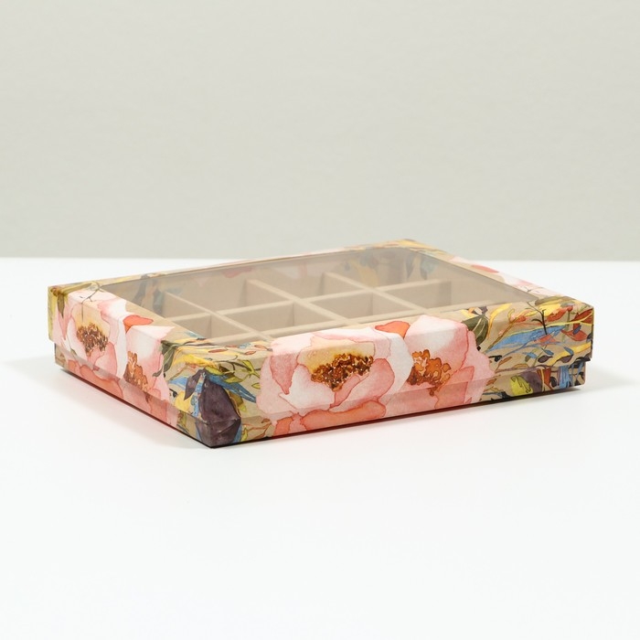 &laquo;Коробка для конфет, 12 шт, 19 х 15 х 3,5 см, крафт цветы&raquo;