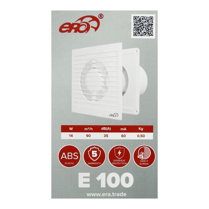 Вентилятор вытяжной ERA E 100-02, 160x160 мм, d=100 мм