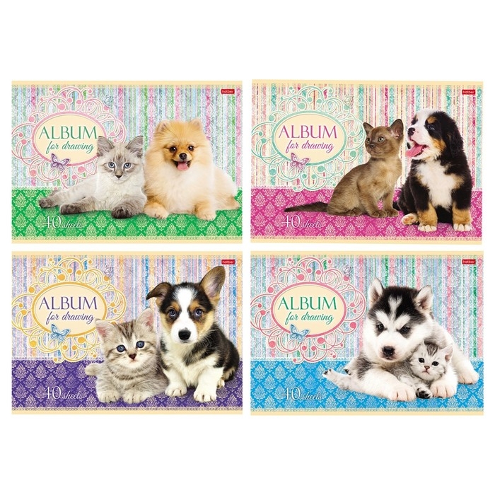 Альбом для рисования А4, 40 листов, на скрепке, "Маленькие друзья", обложка мелованный картон, блок 100 г/м&sup2;, МИКС