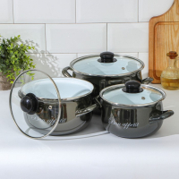 Набор кастрюль &laquo;Металлик&raquo;, 3 предмета: 2,1 л, 3,1 л, 4 л, индукция, цвет чёрный