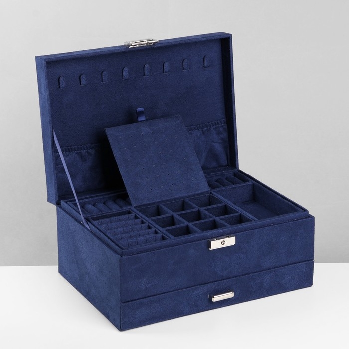 Подставка для украшений &laquo;Шкатулка&raquo; 2-х уровневая, флок, 24,5&times;17&times;12 см, цвет синий