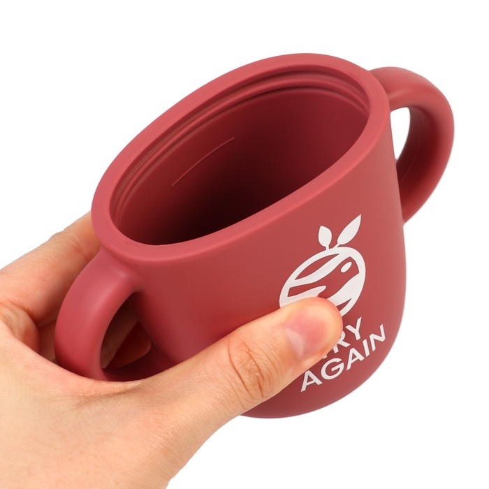 Поильник с трубочкой детский силиконовый &laquo;Try again&raquo;, 200 мл., с ручками, цвет вишневый