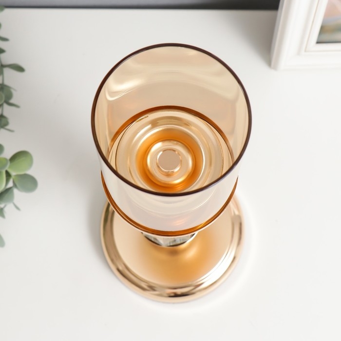 Подсвечник металл на 1 свечу "Колонна-кристалл" золото 32х12х12 см