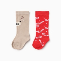 Новый год.Гольфы детские 2 пары Крошка Я, 10-12 см, бежевый / красный Новый год.Гольфы детские 2 пары Крошка Я, 10-12 см, бежевый / красный