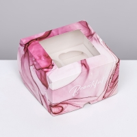 Коробка для 4 капкейков с окном , "Изящность", 16 х 16 х 10 см