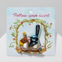 Брошь &laquo;Птички&raquo; парочка, цветная в золоте