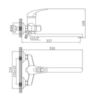 Смеситель для ванны Accoona A7140, однорычажный, излив 300 мм, с душевым набором, хром